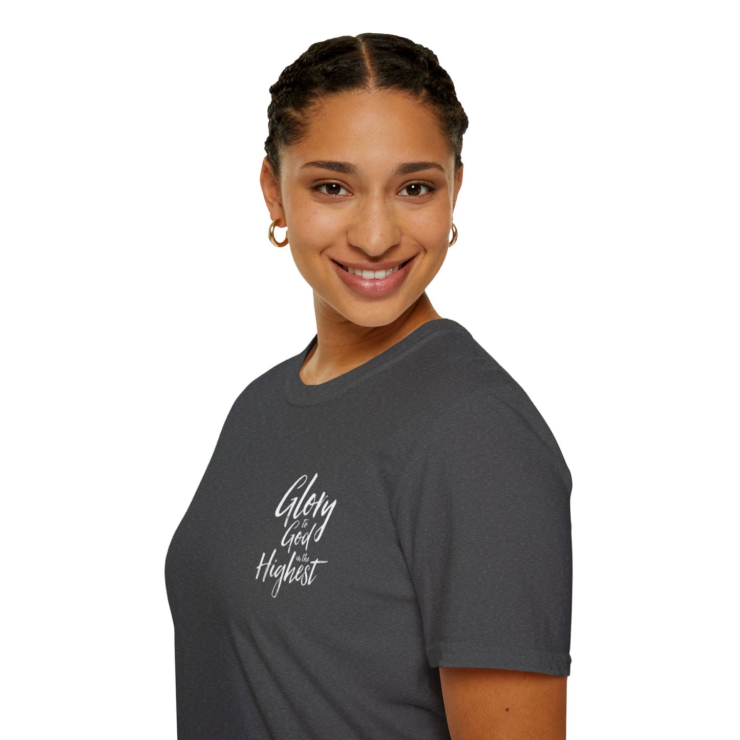Christian Unisex Softstyle T-Shirt with 'Glory God Highest' Design