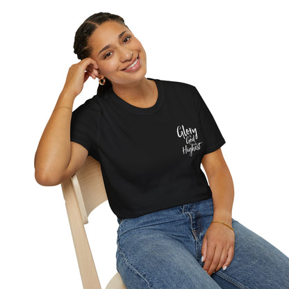 Christian Unisex Softstyle T-Shirt with 'Glory God Highest' Design